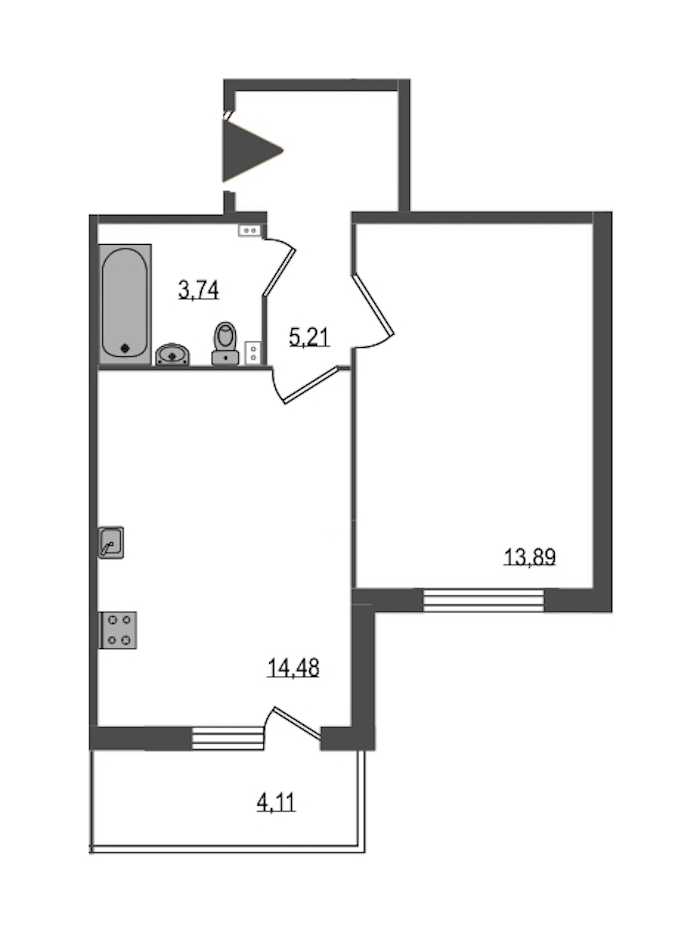 Однокомнатная квартира в : площадь 38.55 м2 , этаж: 1 – купить в Санкт-Петербурге